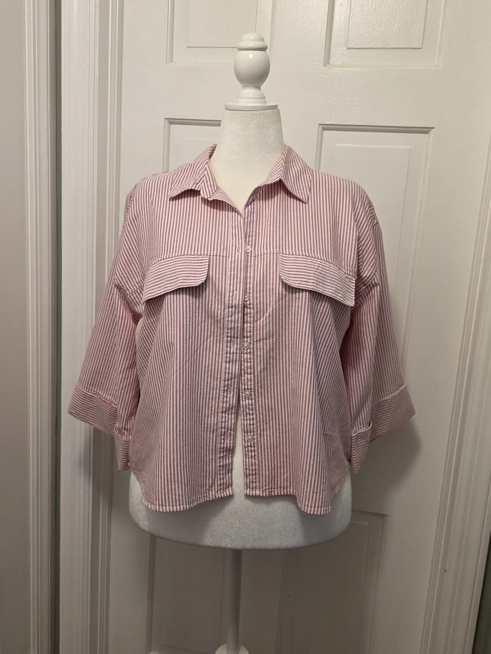 Beachlunchlounge Red & White Striped Button-Down Shirt Sze XL 100% Cotton Preppy